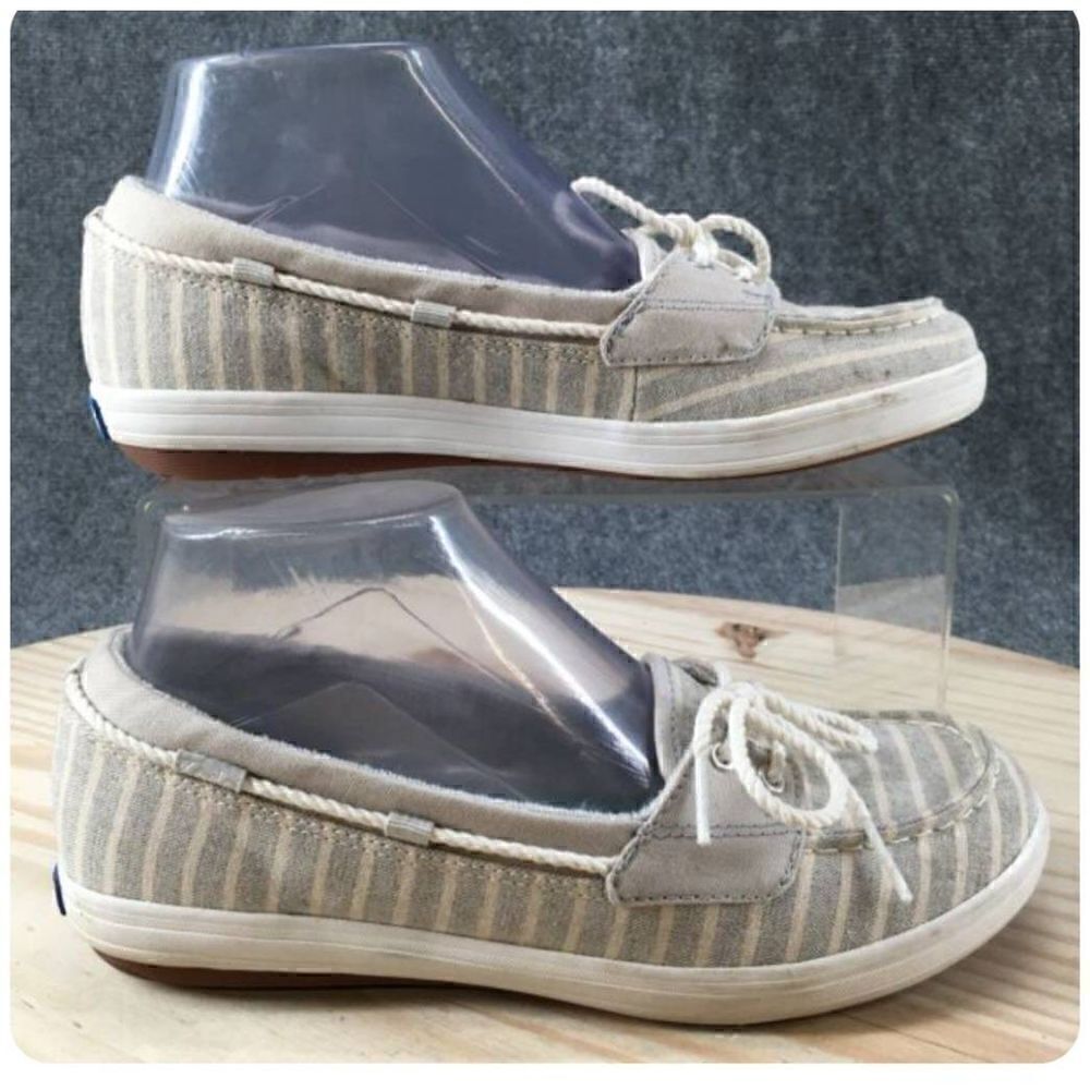 Keds Shoes WF57994 Glimmer Boat Loafers Slip On Flats Gray/White Fabric Casual S